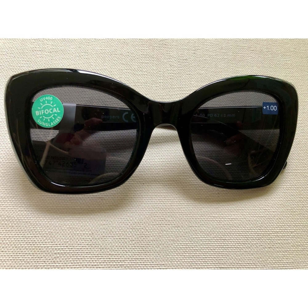 New Mariposa Black Peepers Bifocal Sun Readers +1.00